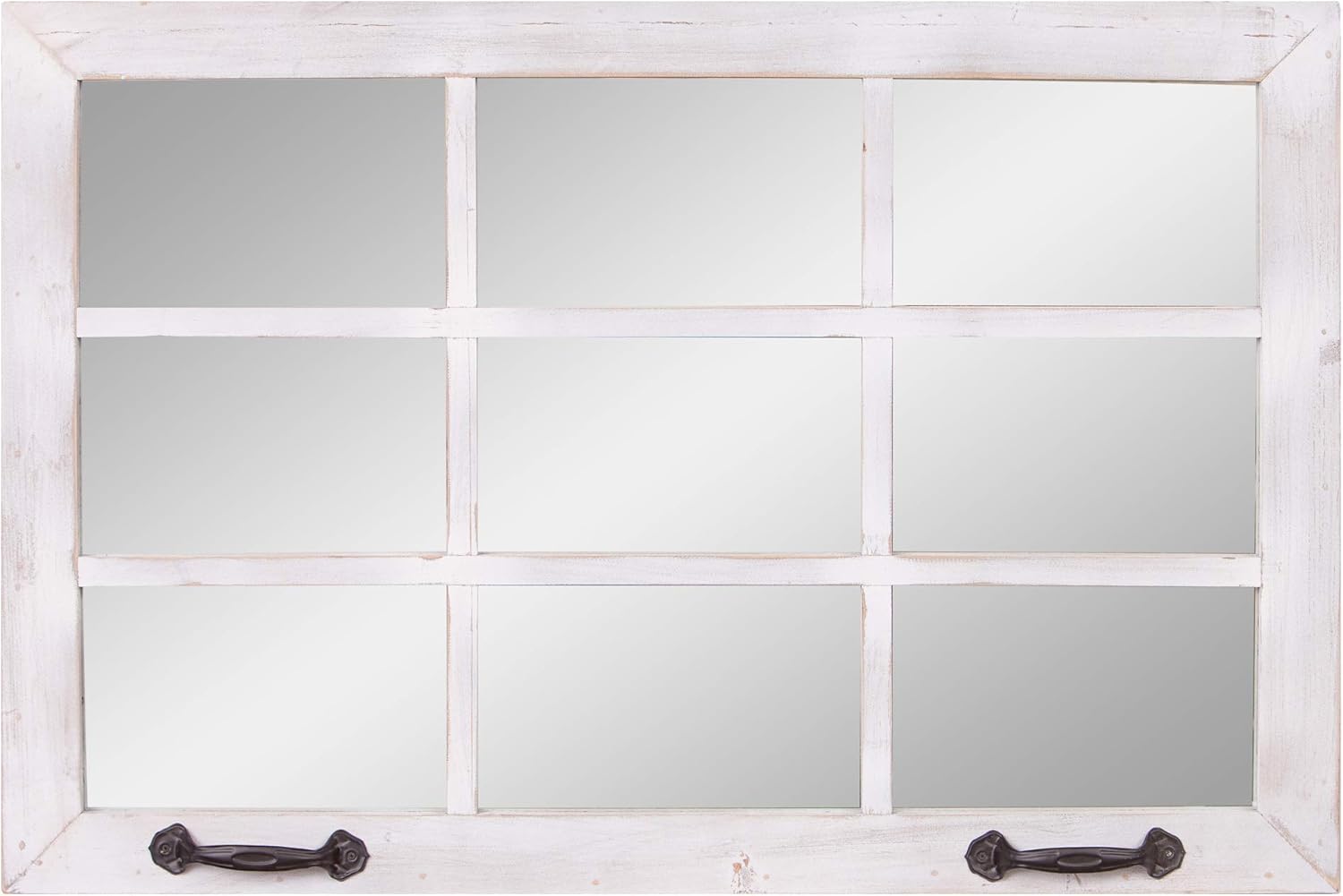 Distressed White Windowpane Wall Accent Mirror U980