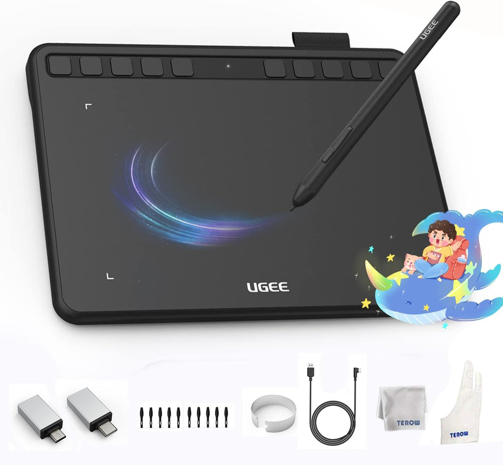 10x6 Inch Wireless Graphics Drawing Tablet with 12 Hot Keys & 8192 Levels Battery-Free Stylus T95175
