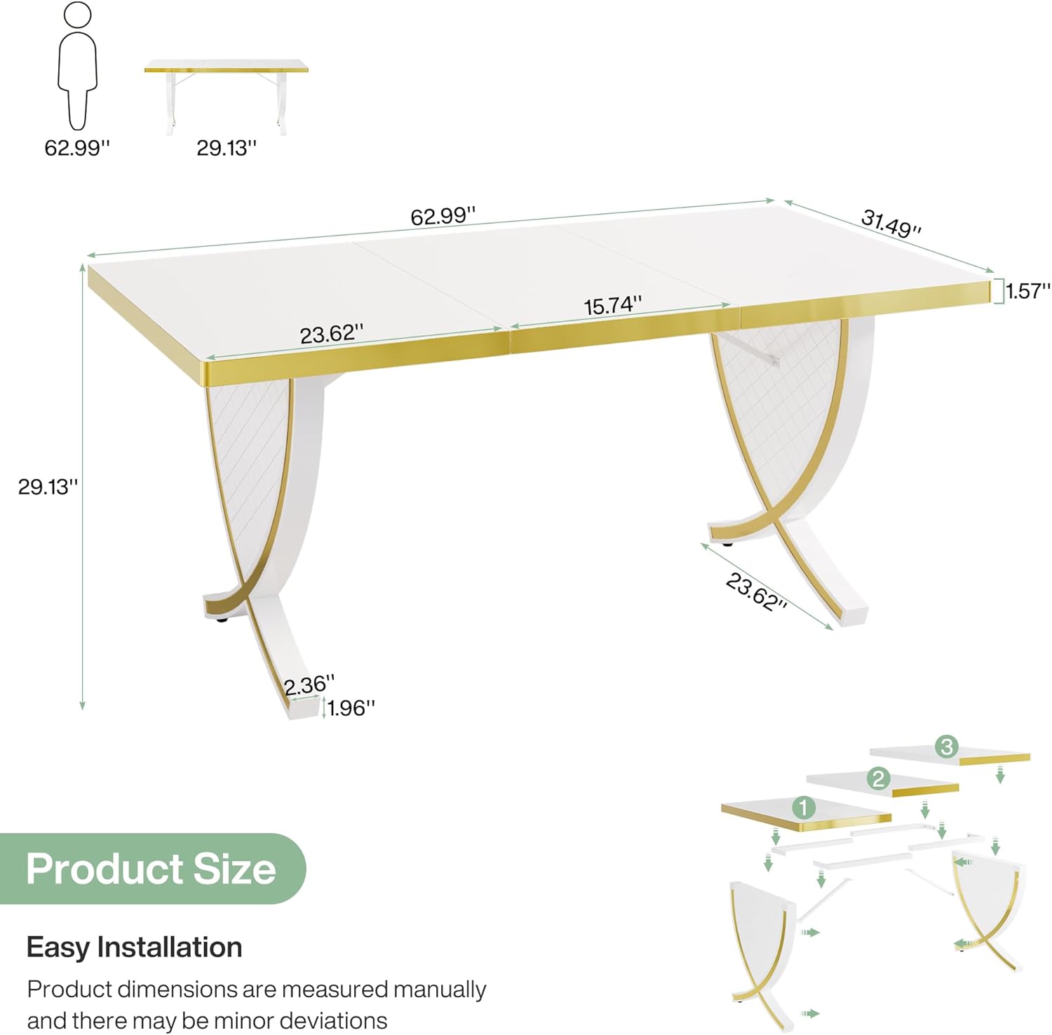 White & Gold 63" Glossy Computer Desk I154