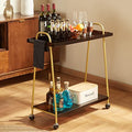 Black Mobile Bar Cart with Wine Rack and Glass Holder L721