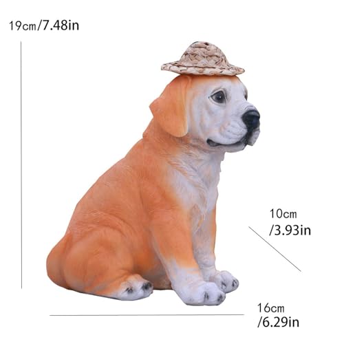 Resin Dog Statues with Straw Hat and Solar Led Lantern E69371