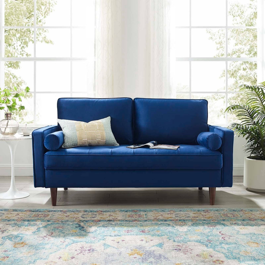 Navy Performance Velvet Loveseat D228993