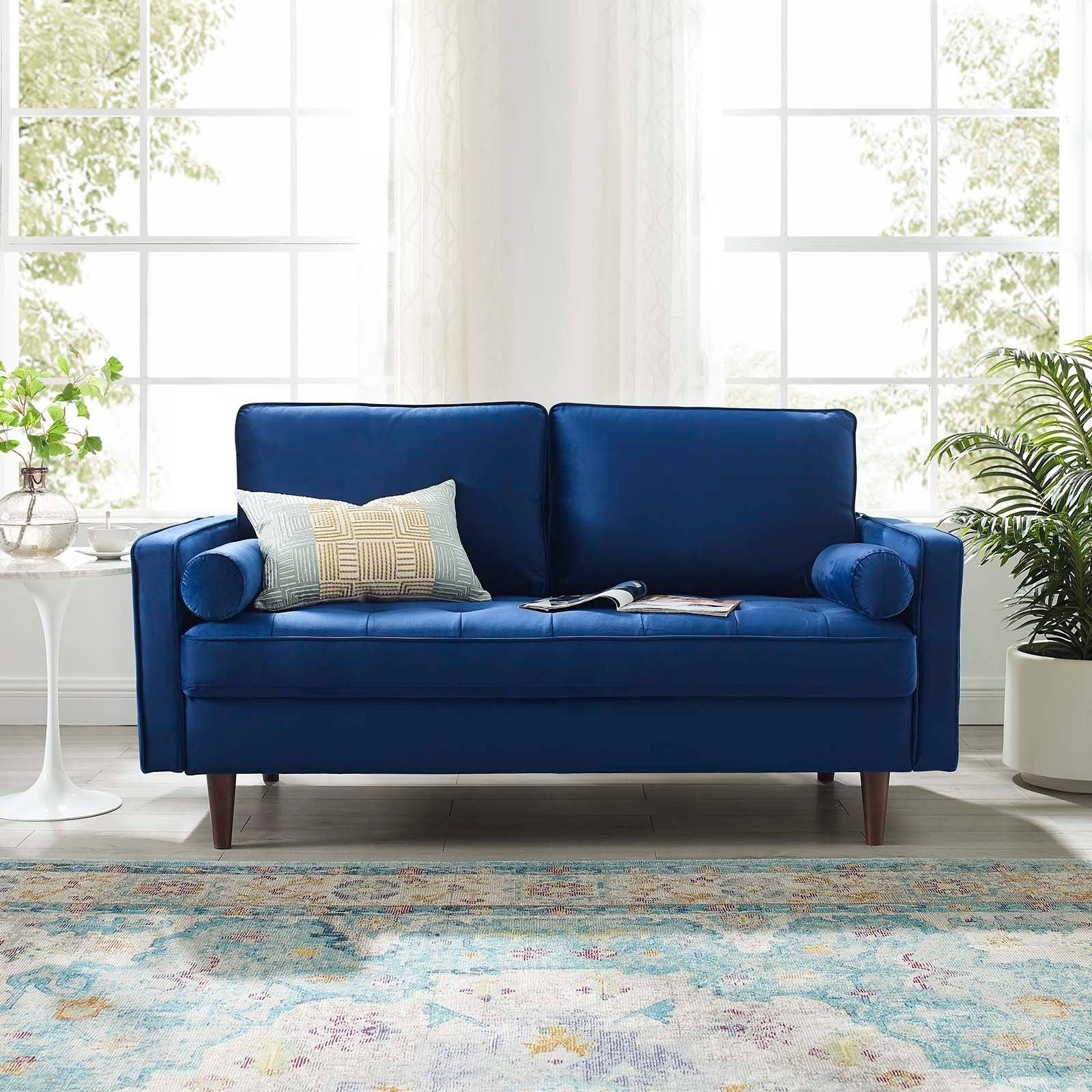 Navy Performance Velvet Loveseat D228993