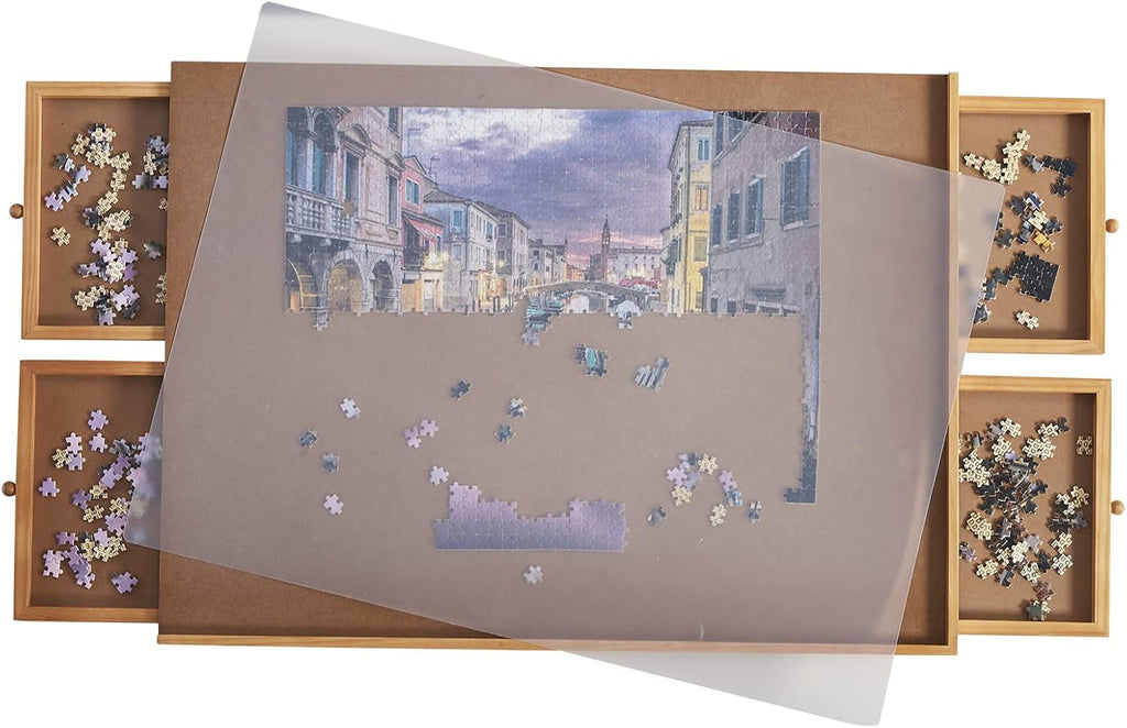 Wooden Puzzle Table with Drawer, Smooth Fiberboard, Holds 1000 Pieces J203