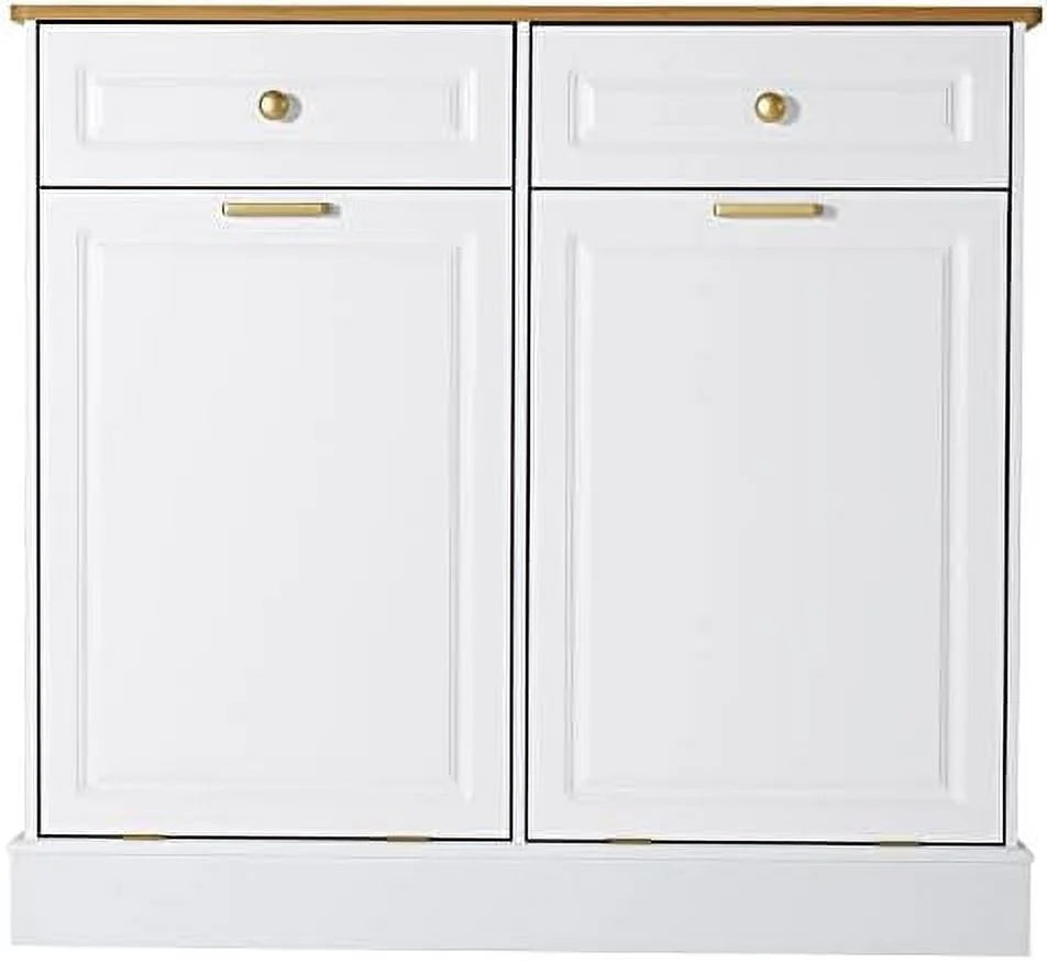 Double Barn Door Style Trash Cabinet with Solid Hideaway Drawer R5805