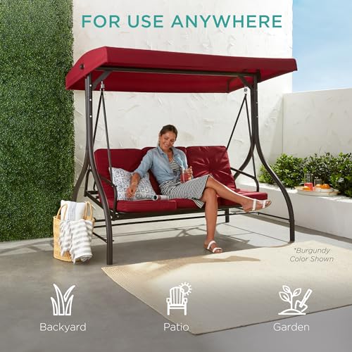 3-Seat Outdoor Canopy Swing Glider with Removable Cushions J5423