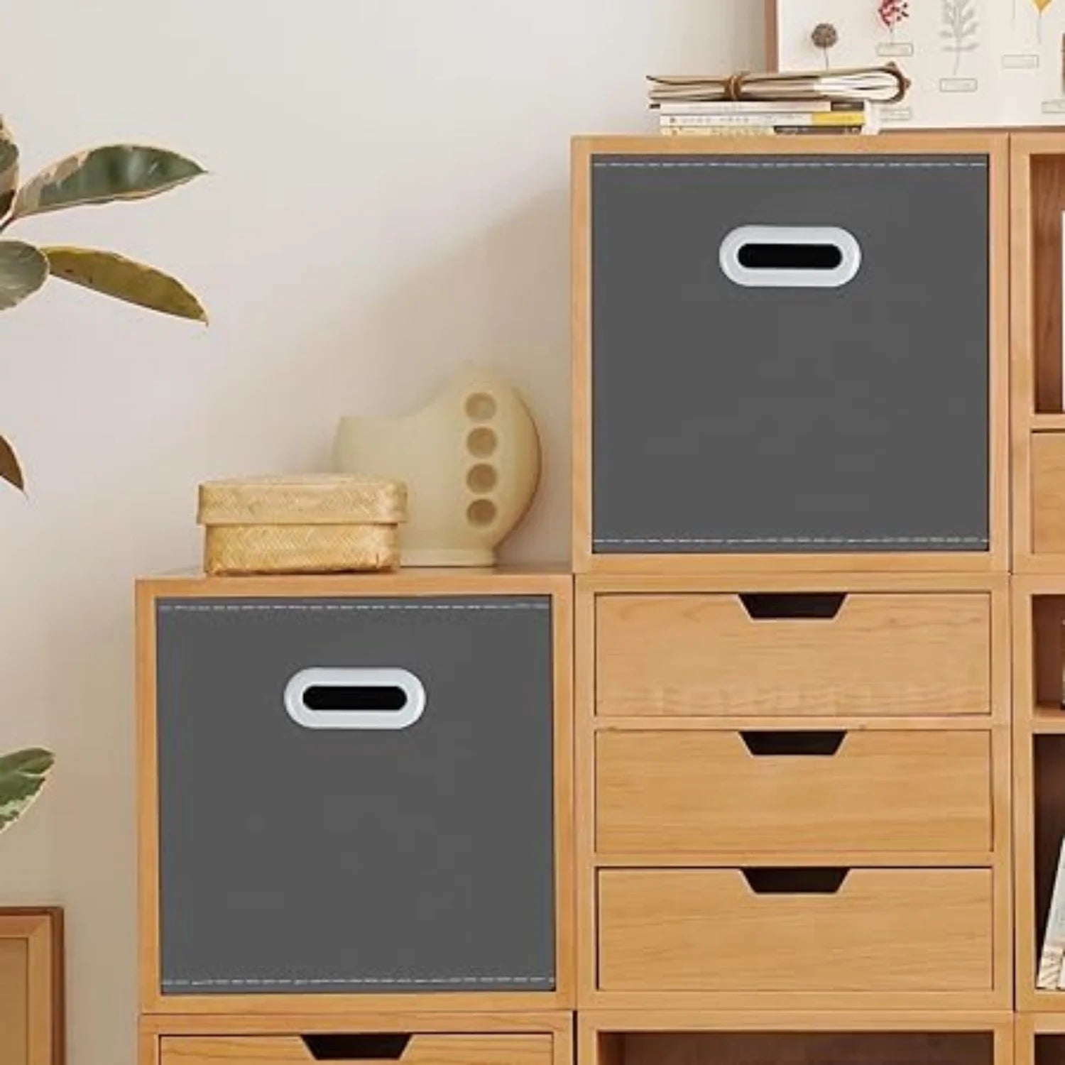 Gray Fabric Cube Organizer Set of 3 K38371
