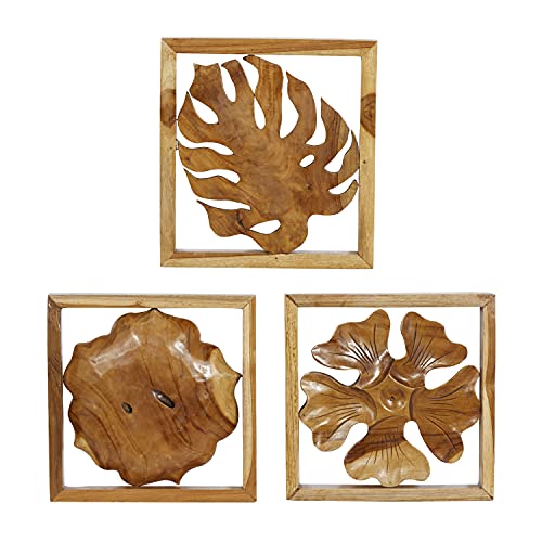 Set of 6 Brown Teak Wood Wall Sculpture B520803
