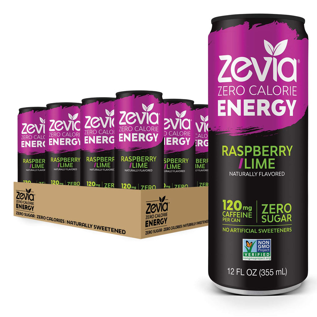 Zero Calorie Soda Cola 12 Ounce Cans Pack of 24 and Zero Calorie Energy Drink Raspberry Lime 12 Ounce Cans Pack of 12 O965717