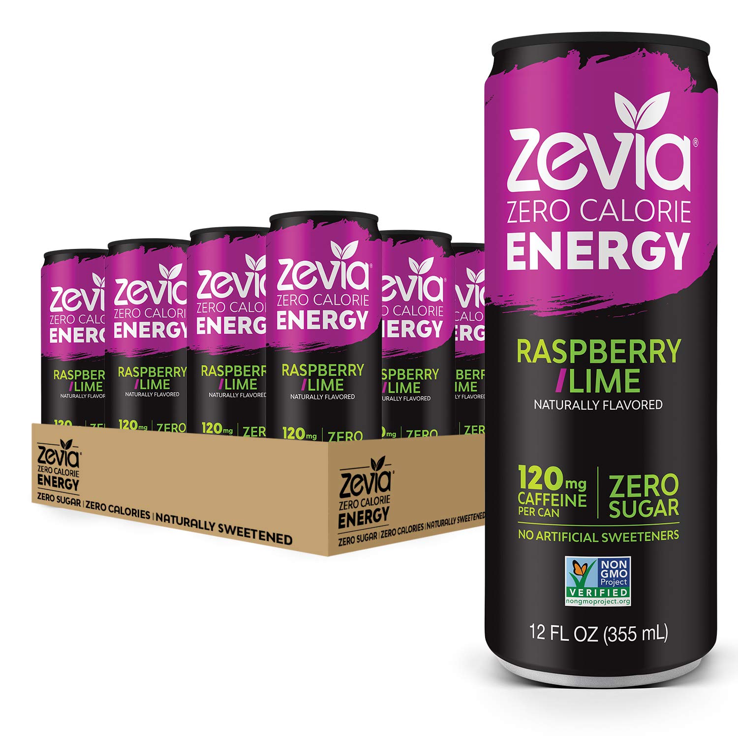 Zero Calorie Soda Cola 12 Ounce Cans Pack of 24 and Zero Calorie Energy Drink Raspberry Lime 12 Ounce Cans Pack of 12 O965717