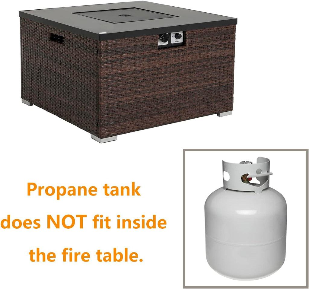 32-inch Square Espresso Brown Wicker Propane Fire Table O196