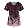 Womens Floral Printed Short Sleeve V Neck Scrubs Tops with Pocket U315891