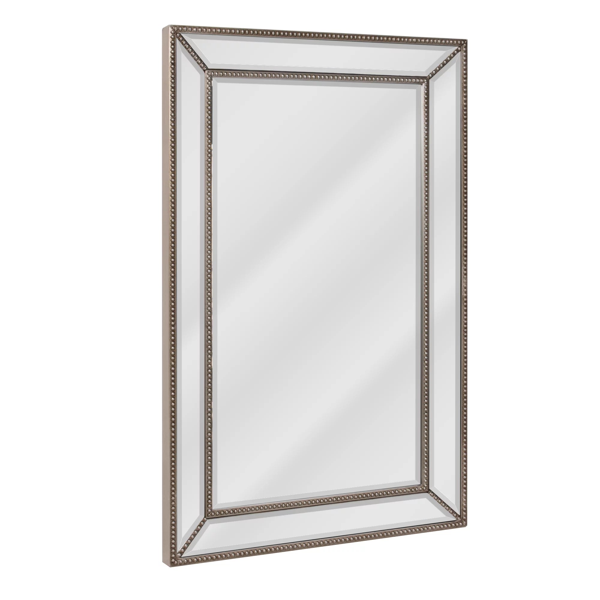 Champagne Silver Beaded Glass Framed Vanity Mirror 20"x32" E744385