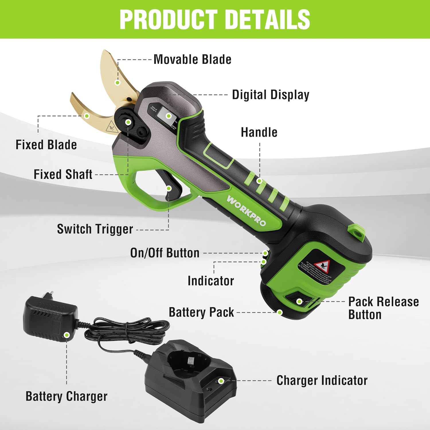 12V Electric Pruning Shears with 2 Pack Rechargeable Battery and Fast Charger P86280