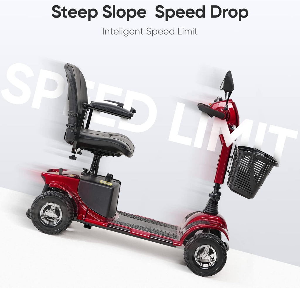 4 Wheel Mobility Scooter with Lights Collapsible Compact Travel Basket Extended Battery P168