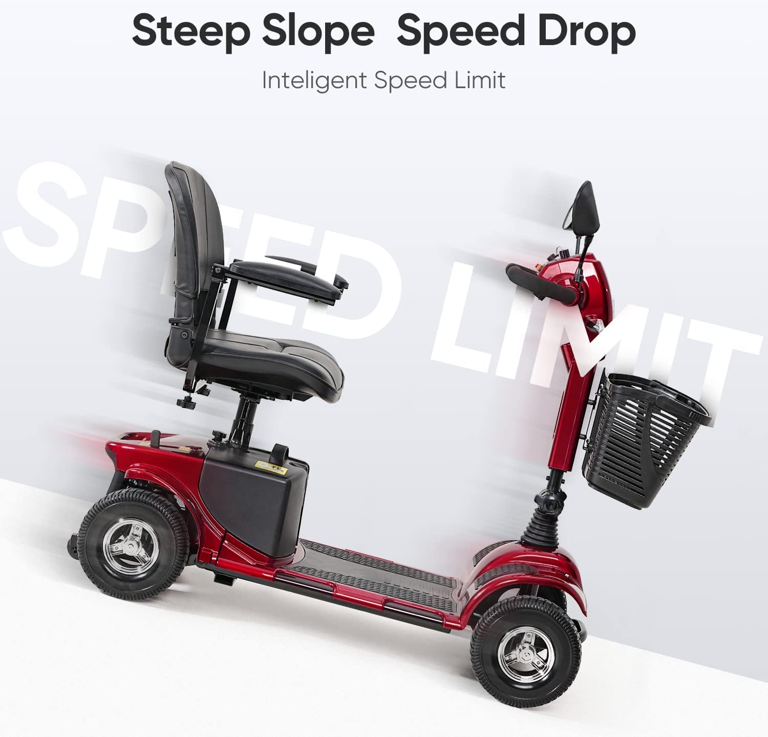 4 Wheel Mobility Scooter with Lights Collapsible Compact Travel Basket Extended Battery P168