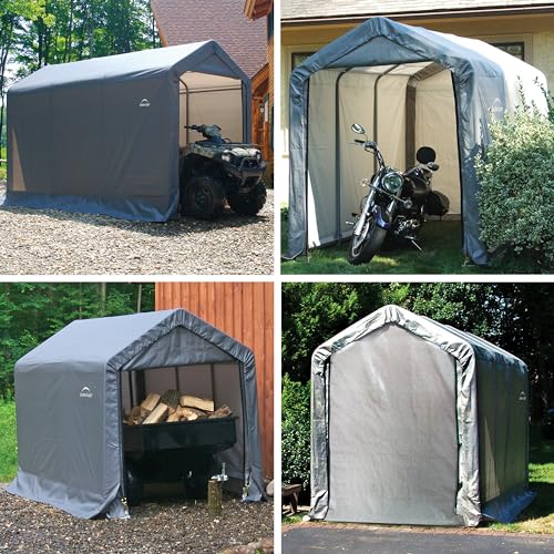 10' x 10' Steel Round Roof Outdoor Storage Shed with Waterproof Cover, grey Q4390