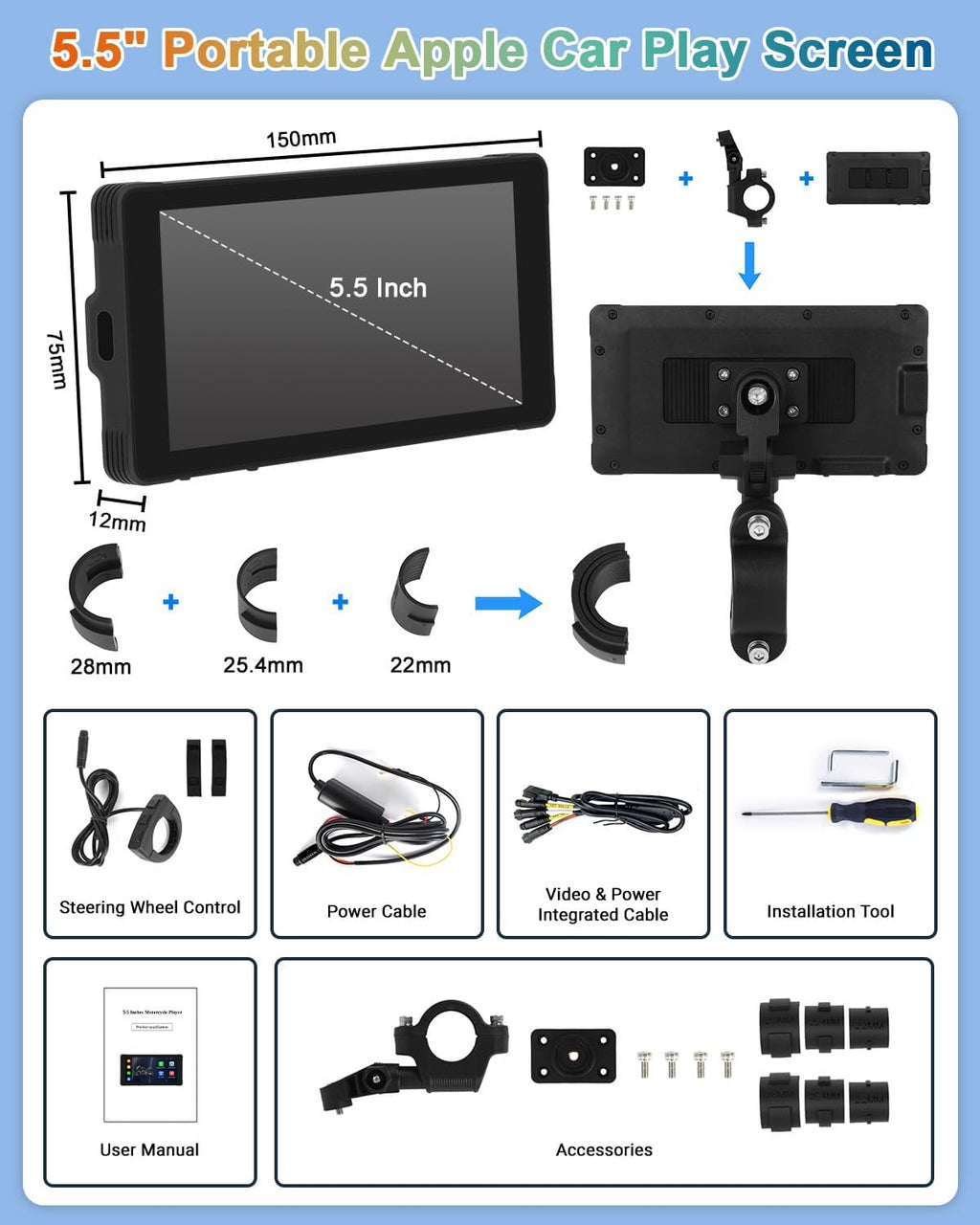 5.5'' Portable Wireless Car Play Screen with Dual Bluetooth W8121