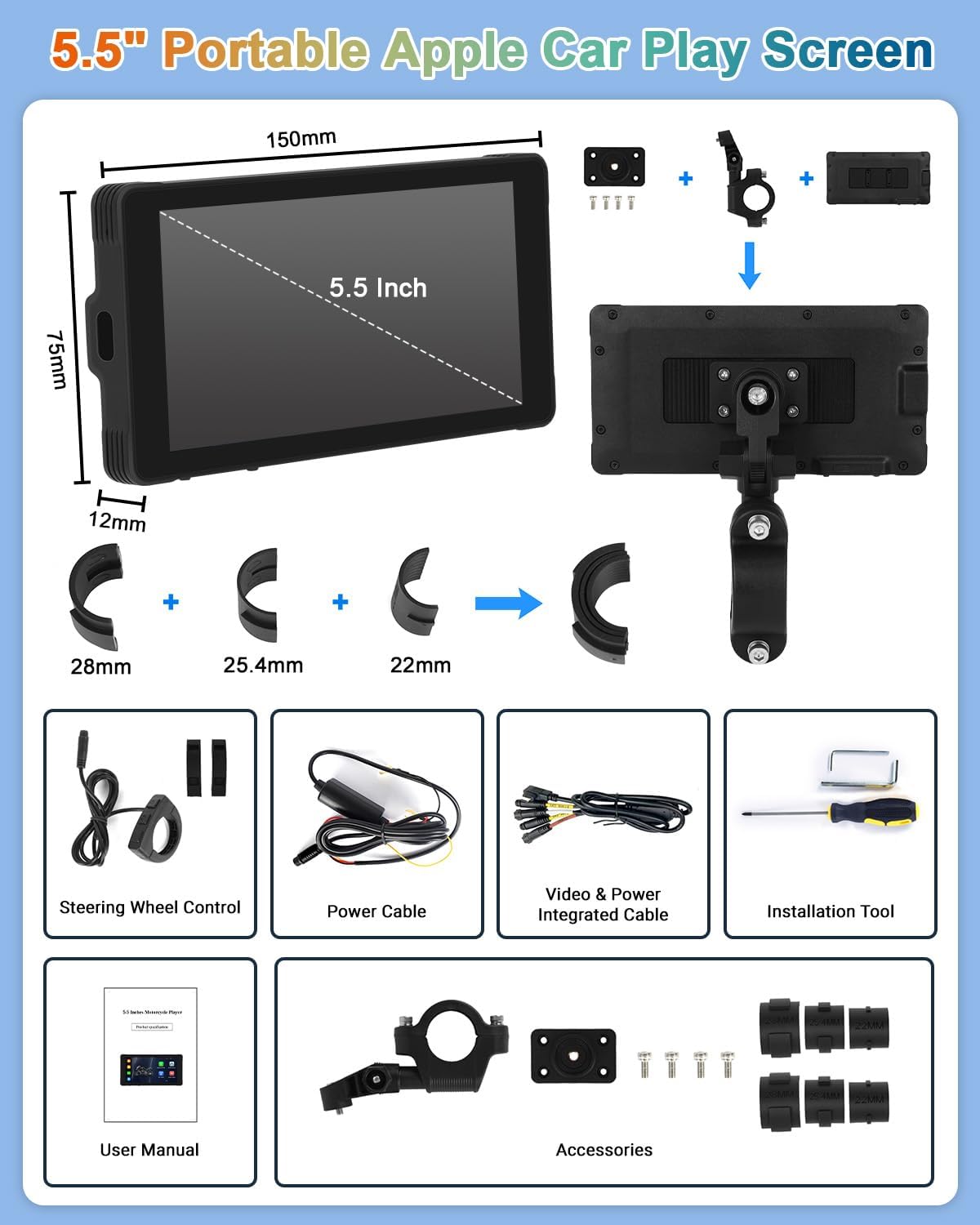 5.5'' Portable Wireless Car Play Screen with Dual Bluetooth W8121