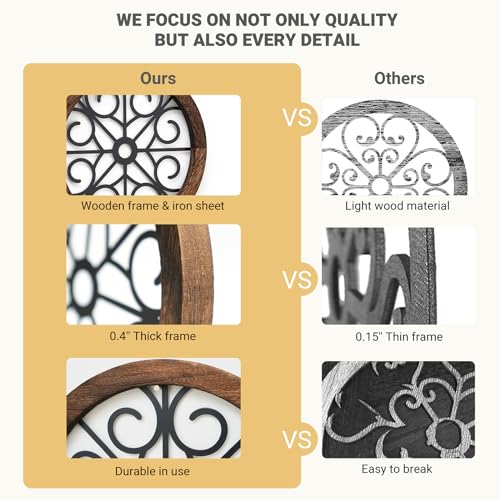 3 Pack Rustic Round Wall Art Geometric Scrolled Metal with Wooden Frame J61694