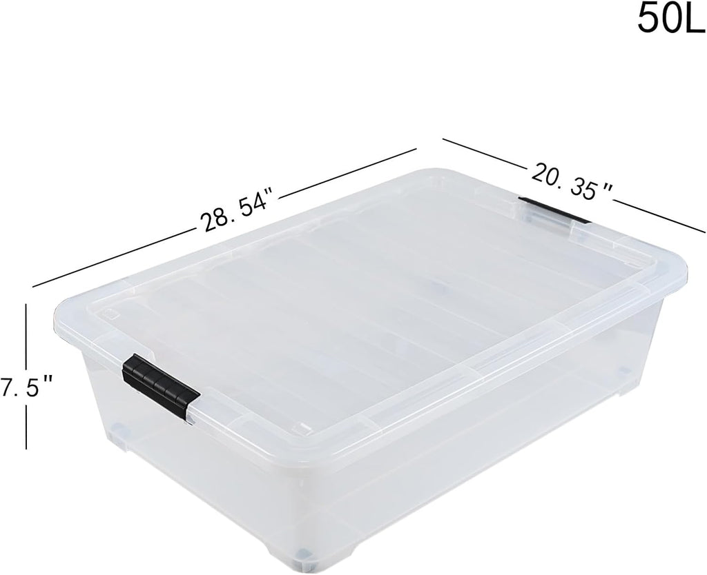 3 Packs Large Clear 50 L Plastic Under Bed Storage Container Bins with Wheels J92769