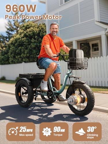 Electric Tricycle 20" Fat Tire 3 Wheel Folding with Large Rear Basket Y46505