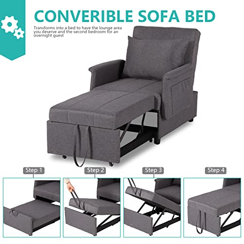 Black Sleeper Chair Bed Sofa with Pillow G111