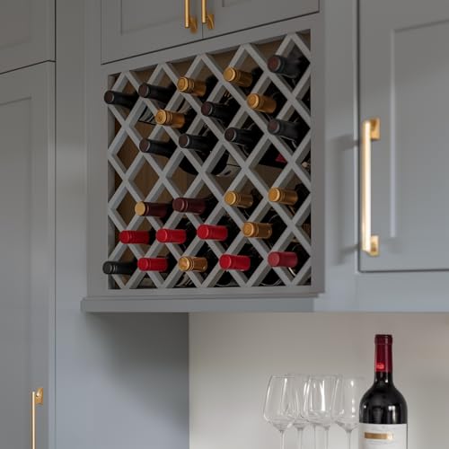 Solid Wood Wine Bottle Rack Wall Cabinet with Lattice Panels Mocha finish Gray 24”W × 12”D × 30”H R7627