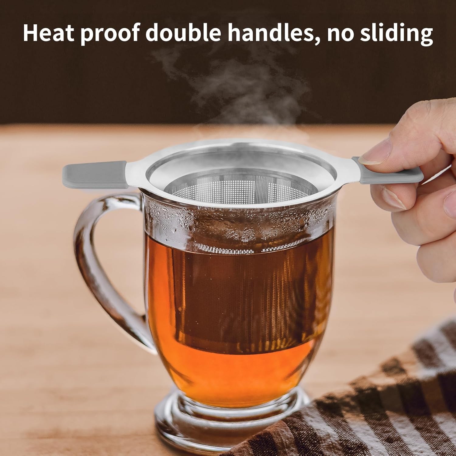 Stainless Steel Extra Fine Mesh Tea Infuser Strainer with Double Handles Y27274