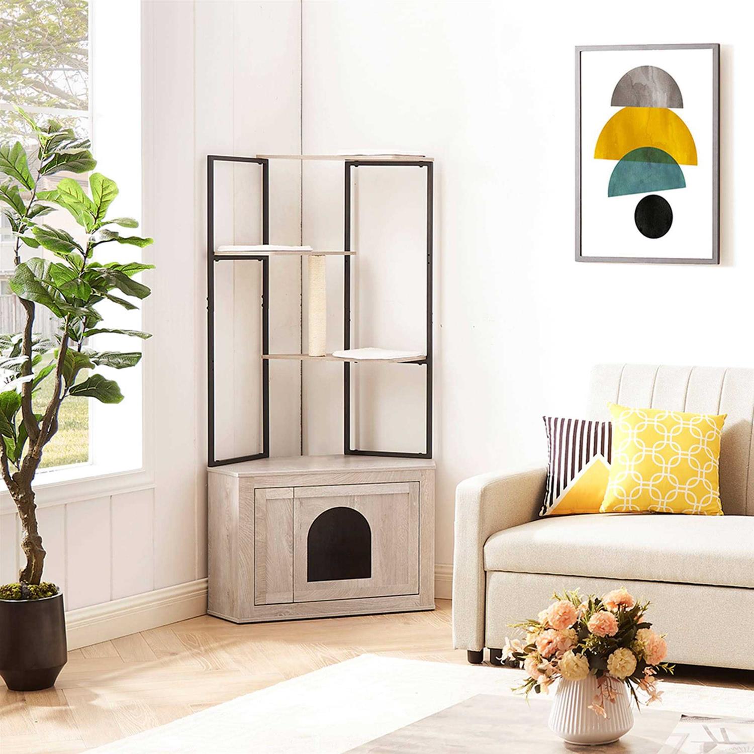 Corner Box Enclosure with Cat Tree Tower Cat Litter P32515