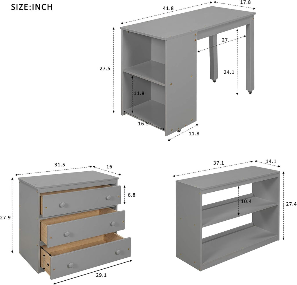 Gray Twin Low Loft Bed with Desk E145973