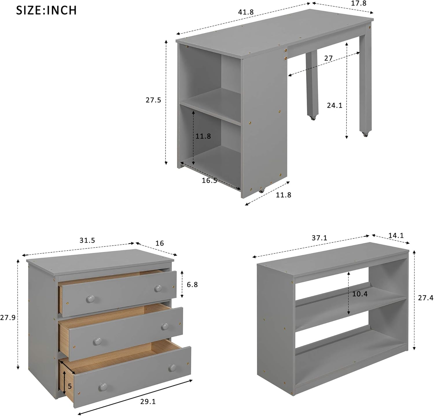 Gray Twin Low Loft Bed with Desk E145973