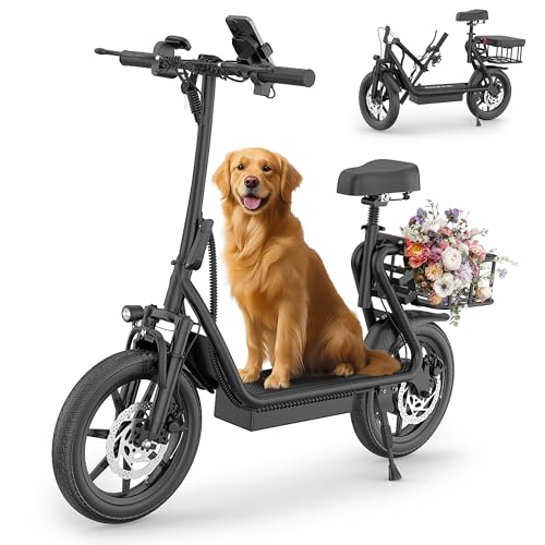 Electric Scooter with Seat, 500W Motor, 14'' Tires, Foldable E-Scooter with Suspension P688
