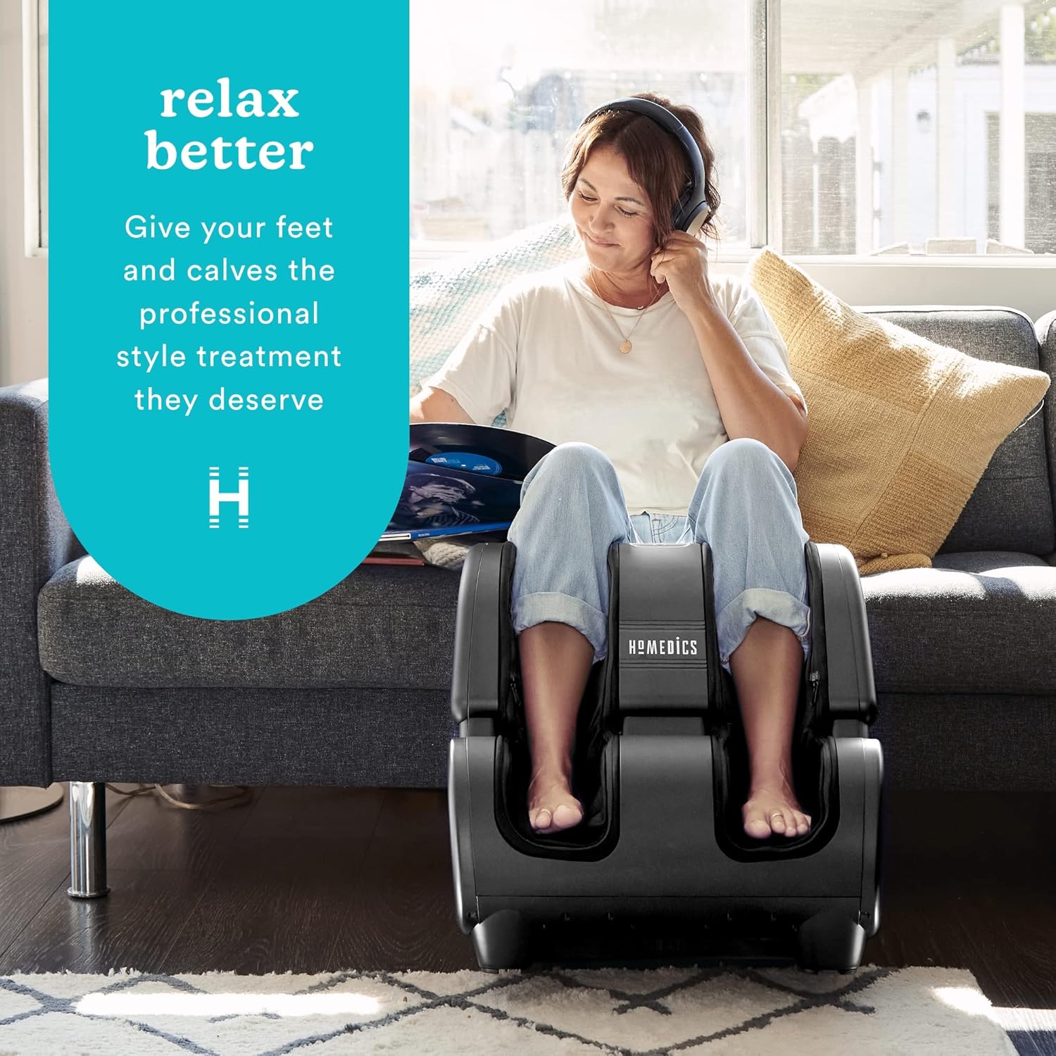 Black Foot and Calf Massager with 4 Programs, 3 Intensities, Adjustable Tilt, Washable Liners N910