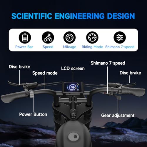 1000W-1600W Peak Power 20" Fat Tire 48V 18.9AH Battery 7 Speed Electric Bike B184