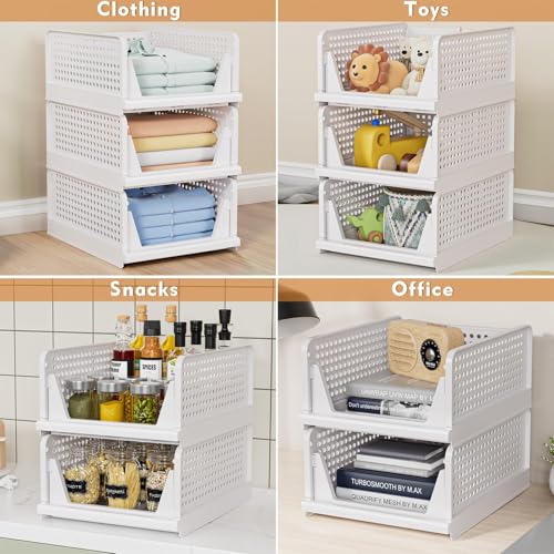 White Stackable Closet Storage Basket K2378
