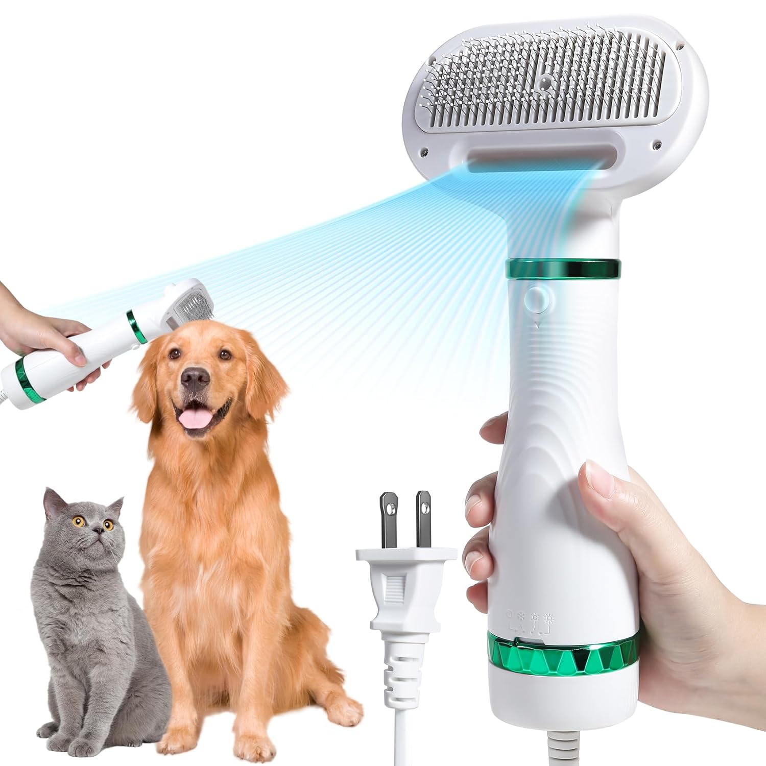 Pet Hair Dryer with Slicker Brush - 3 Heat Settings, One-Button Hair Removal, Portable Dog Blower Z6685