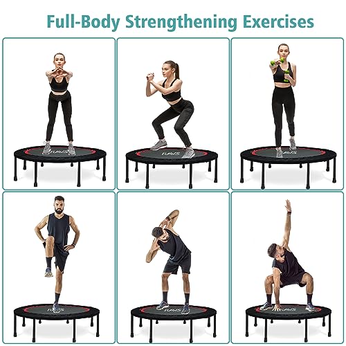 40"/48" Foldable Mini Trampoline with Adjustable Handle Resistance Bands X6886