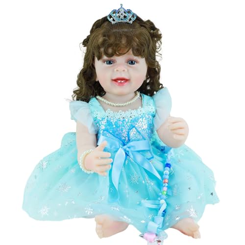 22 Inch Lifelike Full Body Vinyl Silicone Reborn Baby Doll with Long Hair Q413452