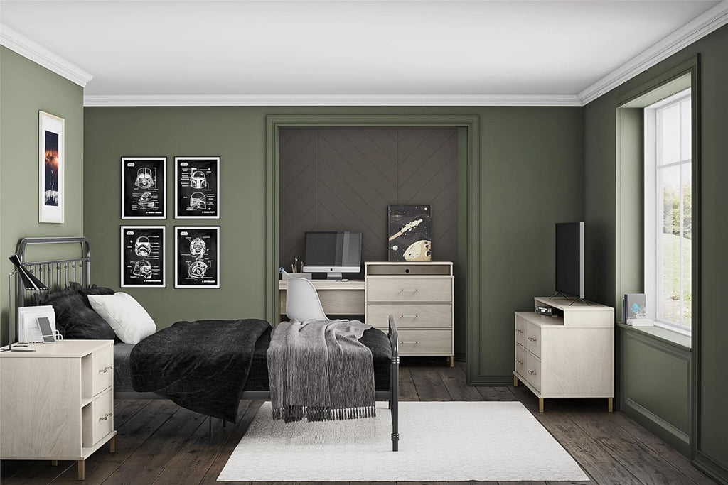 White Oak Dresser/Desk Combo with Wireless-charger D343