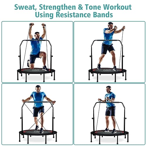 40"/48" Foldable Mini Trampoline with Adjustable Handle Resistance Bands X6886
