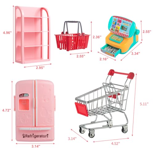 164Pcs Mini Shopping Cart Basket Toy Supermarket Metal Handcart Trolley DollHouse Grocery Accessories O2010