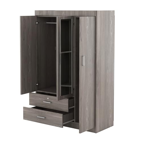 Gray Wood Armoire Wardrobe with Mirror S19775