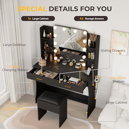 White Vanity Desk with LED Mirror and 2 Drawers P4118