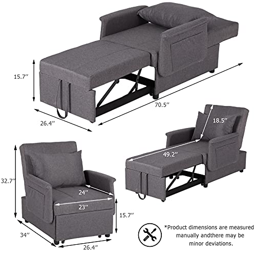 Black Sleeper Chair Bed Sofa with Pillow G111