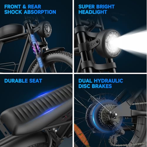 1000W-1600W Peak Power 20" Fat Tire 48V 18.9AH Battery 7 Speed Electric Bike B184