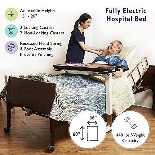 80" x 36" Fully Adjustable Electric Hospital Bed with Foam Mattress and Half Rails W70152
