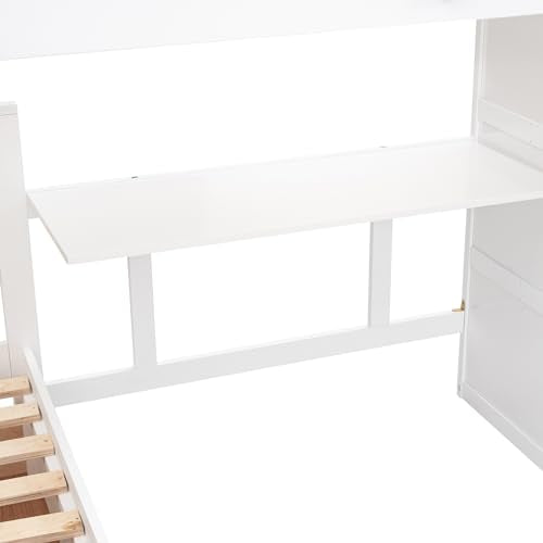 Espresso Wood Twin-Over-Full Triple Bunk Beds with Stairs, Desk, Wardrobe, Storage, Shelves and Drawers Z821