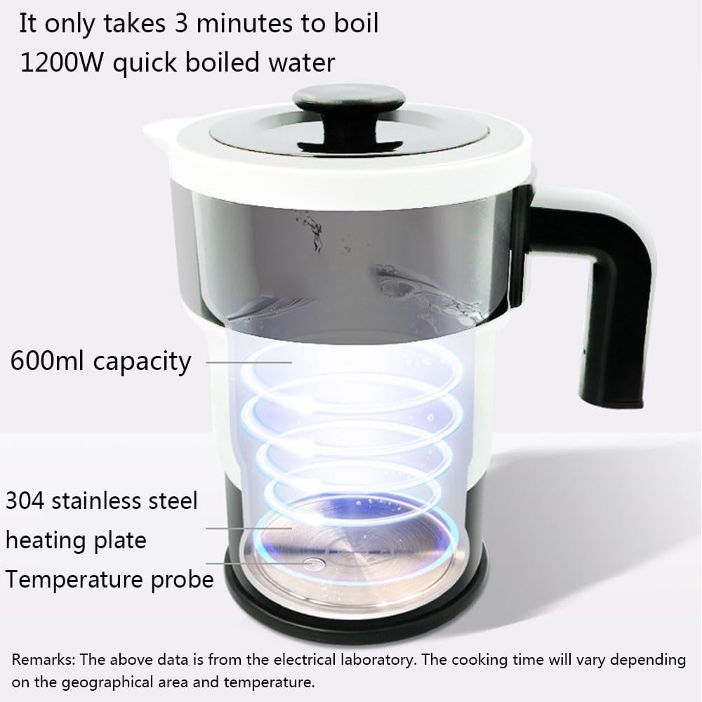 Travel Foldable Electric Kettle Portable Silicone Collapsible Kettle with LED Digital Display Food Grade Silicone BPA Free Boil Dry Protection 0.6L W859303