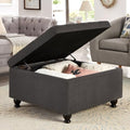 Beige Storage Ottoman with Wooden Legs P472